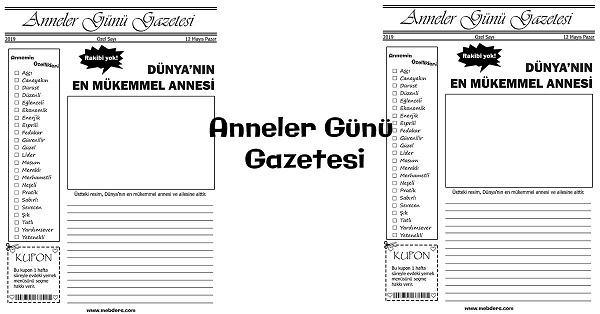 A3 Boyutta Kuponlu Anneler Günü Gazetesi Şablonu