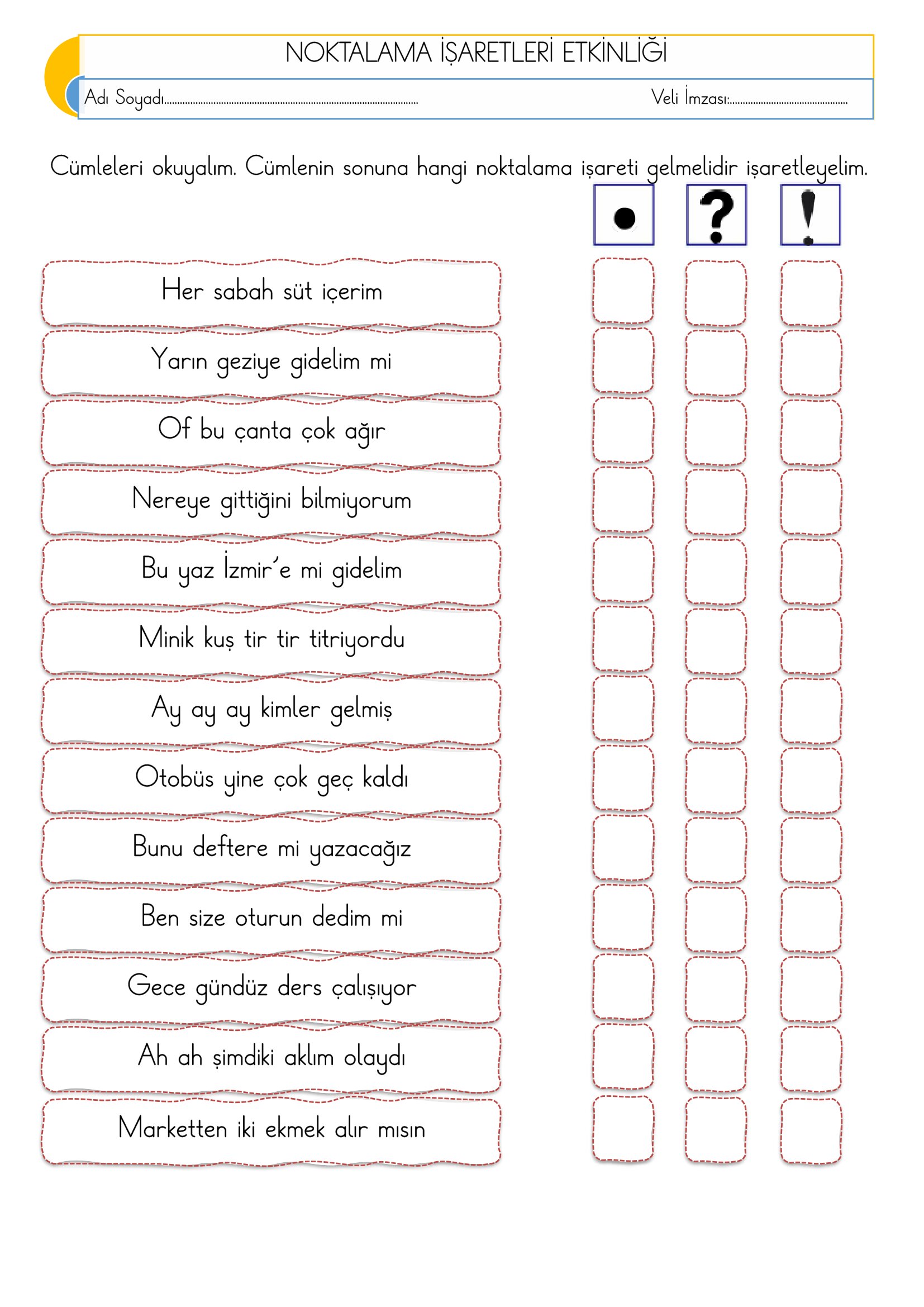 1.Sınıf Türkçe Noktalama İşaretleri Etkinliği-2