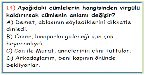 4.Sınıf Türkçe Noktalama İşaretleri ve Yazım Yanlışları Test-1