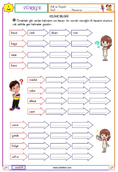 3. Sınıf Türkçe Kelime Bilgisi Etkinliği