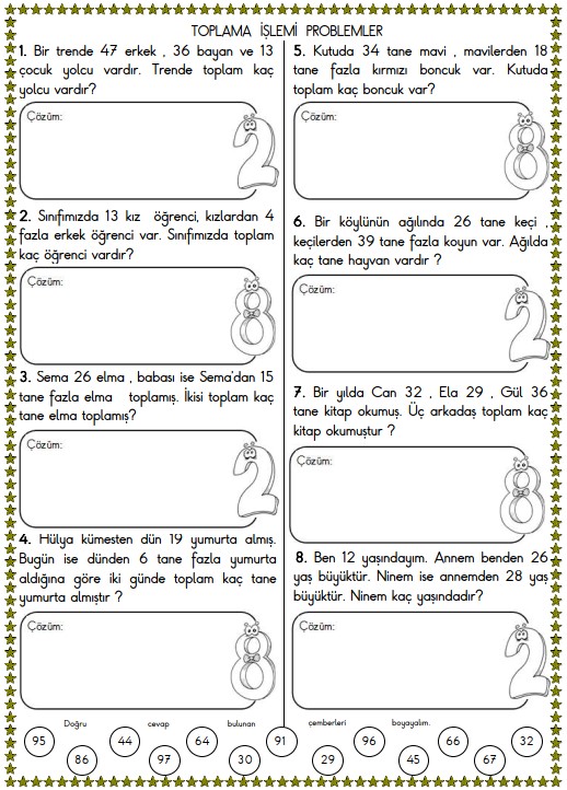 2. Sınıf Matematik Toplama İşlemi Problemleri Etkinliği 6