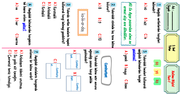 2.Sınıf Türkçe Kelime Bilgisi-Test