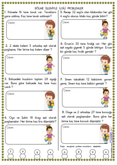 2. Sınıf Matematik Bölme İşlemi Problemler Etkinliği 4