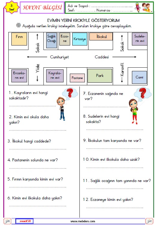 3. Sınıf Hayat Bilgisi Evimin Yerini Krokiyle Gösteriyorum Etkinliği