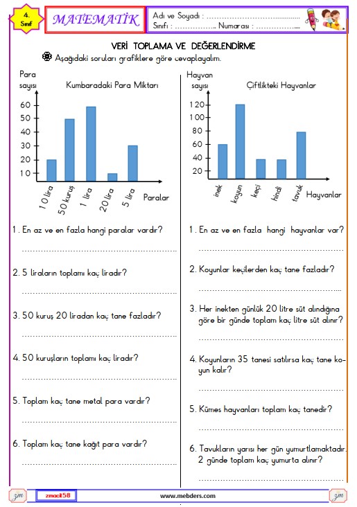 4. Sınıf Matematik Veri Toplama ve Değerlendirme Etkinliği 2