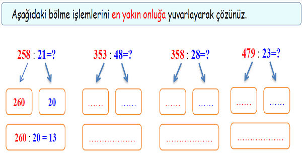 4.Sınıf Matematik Bölme İşleminin Sonucunu Tahmin Etme