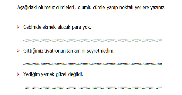 4.Sınıf Türkçe Olumlu ve Olumsuz Cümle Etkinliği 2