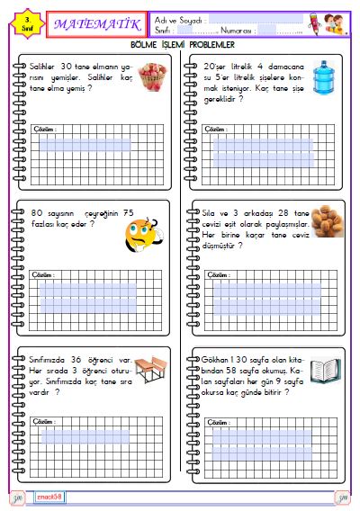 3.Sınıf Matematik Bölme İşlemi Problemler 2