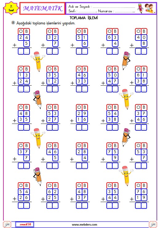 2. Sınıf Matematik Toplama İşlemi Etkinliği 1