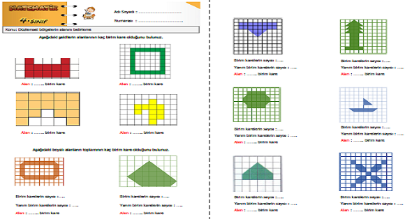 4.Sınıf Matematik Alan ile Birimkare İlişkisi ( Alan Hesapları) Etkinliği 2