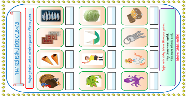 1. Sınıf İlk Okuma Yazma H-h Sesi Resimli Dikte Çalışması