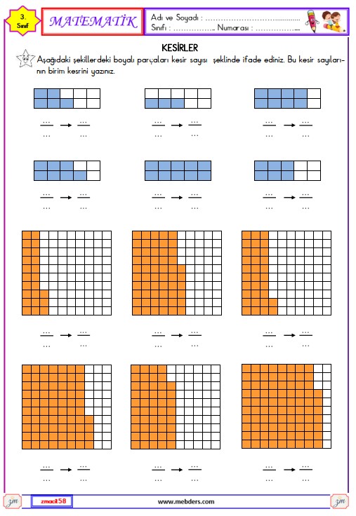 3. Sınıf Matematik Kesirler Etkinliği 8