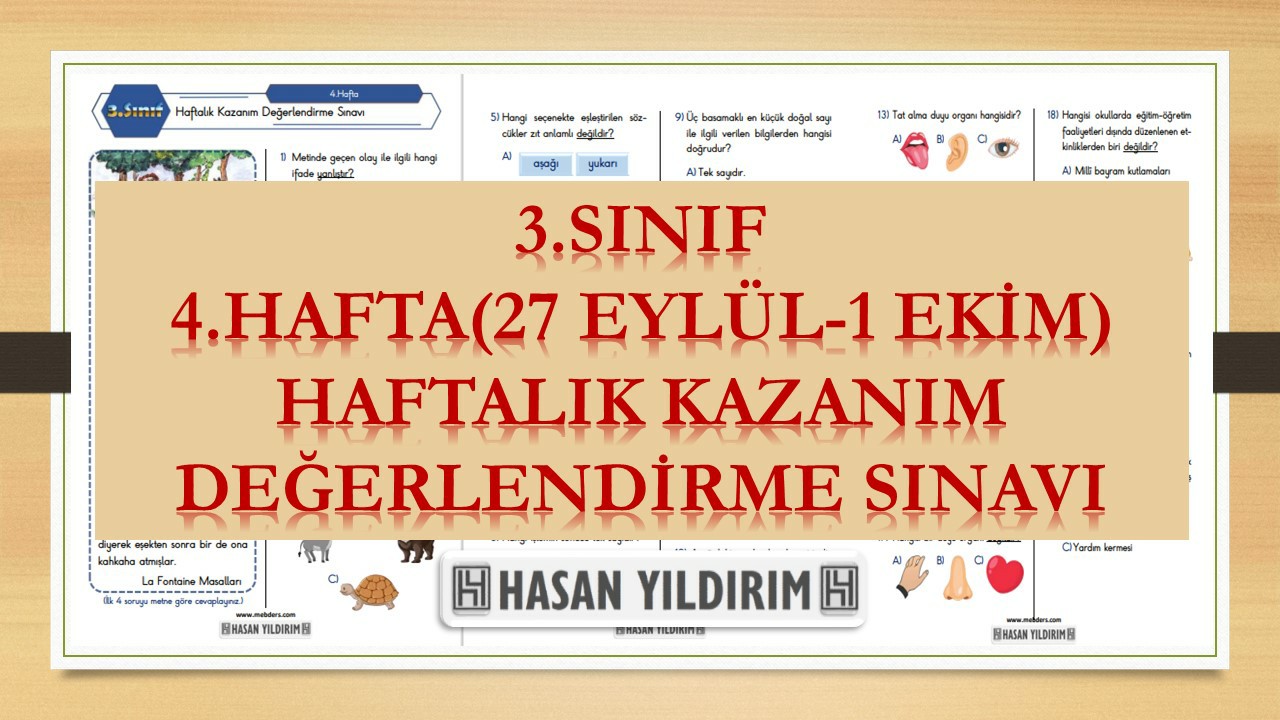 3.Sınıf Haftalık Değerlendirme Testi-4.Hafta(27 Eylül-1 Ekim)