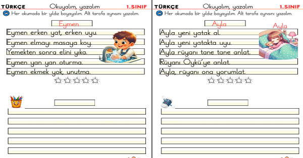 1. Sınıf İlk Okuma Yazma Y-y Sesi Metin Okuma Yazma Etkinliği (8 Sayfa)