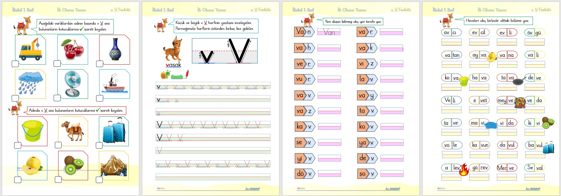 1. Sınıf İlk Okuma Yazma V Sesi FASİKÜLÜ (11 SAYFA)