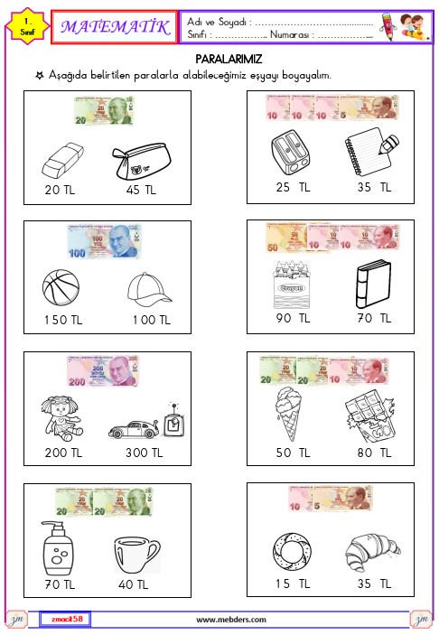 1. Sınıf Matematik Paralarımız -9