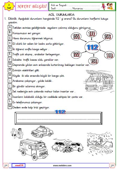 2. Sınıf Hayat Bilgisi Acil Durumlarda Etkinliği