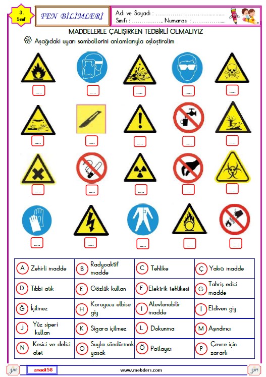 3. Sınıf Fen Bilimleri Maddelerle Çalışırken Tedbirli Olmalıyız Etkinliği 1