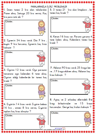 2. Sınıf Matematik Para Problemleri Etkinliği 2