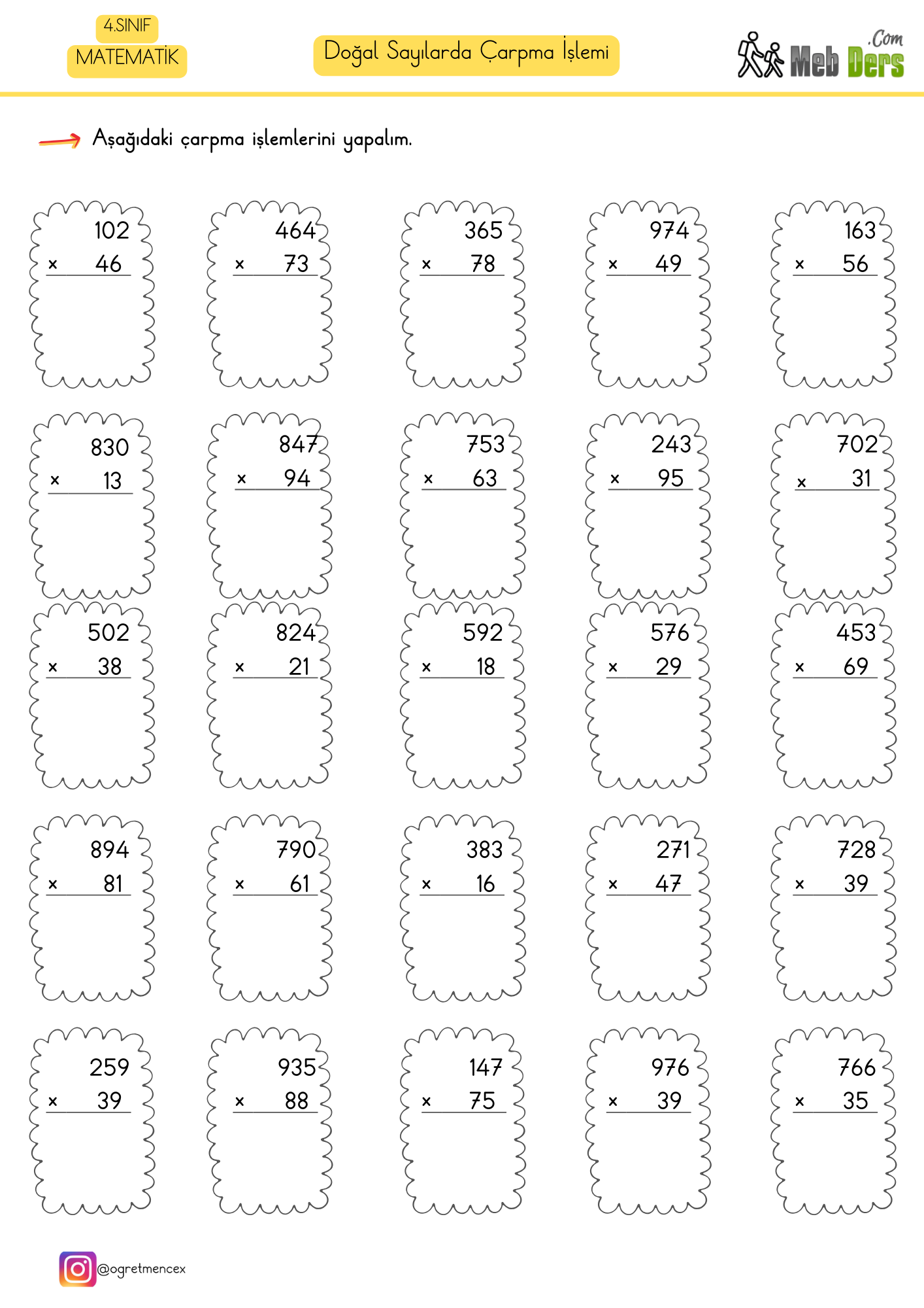 4.Sınıf Matematik Doğal Sayılarda Çarpma İşlemi Çalışması