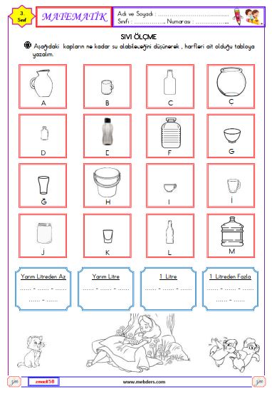 3. Sınıf Matematik Sıvıları Ölçme Etkinliği 3