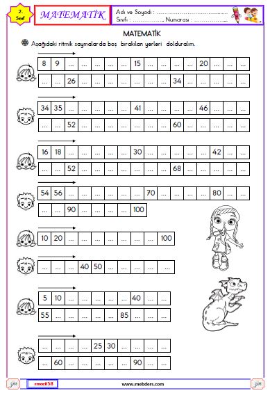 2. Sınıf Matematik Ritmik Saymalar Etkinliği 1