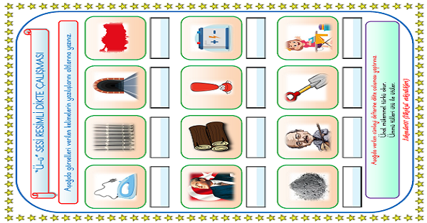 1. Sınıf İlk Okuma Yazma Ü Sesi Resimli Dikte Çalışması