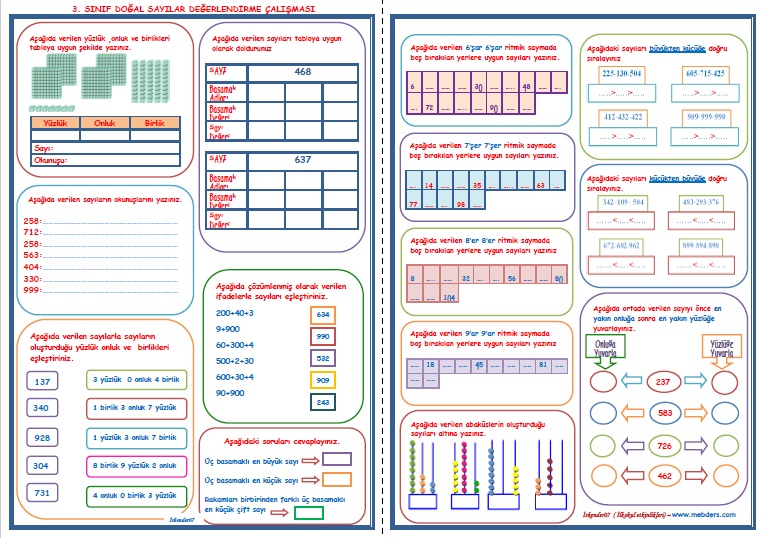 3.Sınıf Matematik Doğal Sayılar Genel Değerlendirme Çalışması