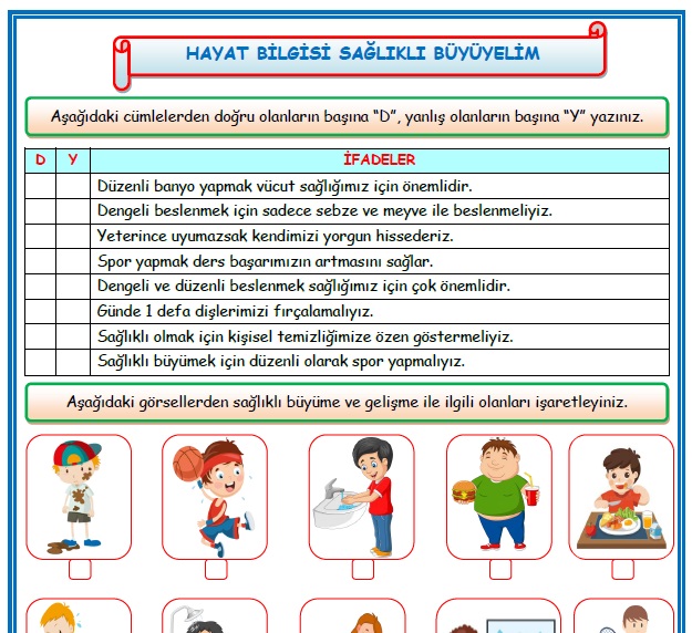 2.Sınıf Hayat Bilgisi Sağlıklı Büyüyelim Etkinlik Çalışması