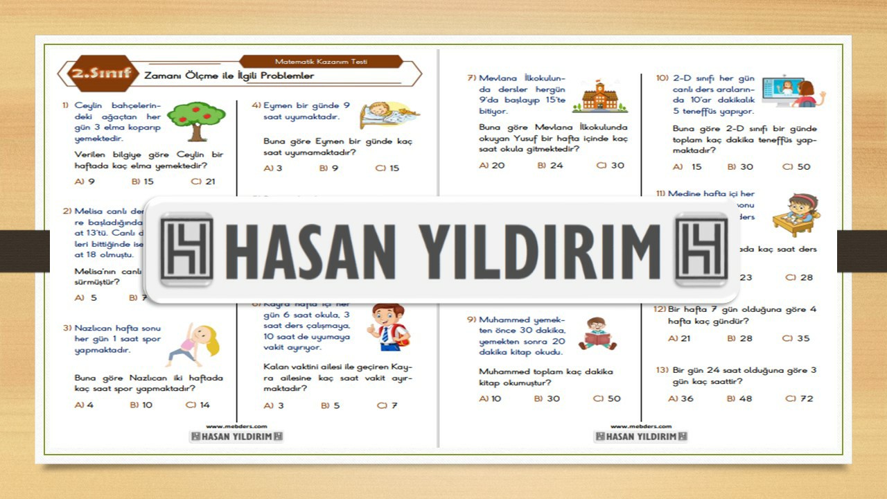 2.Sınıf Matematik Zamanı Ölçme ile İlgili Problemler Testi