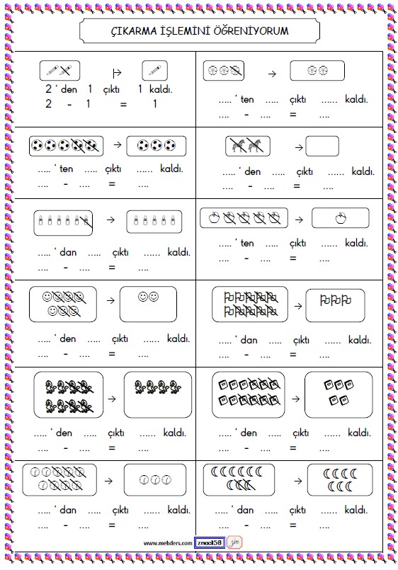 1. Sınıf Matematik Çıkarma İşlemini Öğreniyorum Etkinliği 1