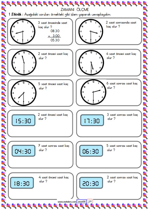 2. Sınıf Matematik Zamanı Ölçme ve Saat Etkinliği 12