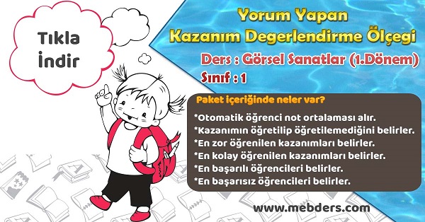 1.Sınıf Görsel Sanatlar 1.Dönem Yorum Yapan Kazanım Değerlendirme Ölçeği