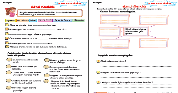 4. Sınıf Sosyal Bilgiler Bilinçli Tüketiciyiz Etkinliği 5