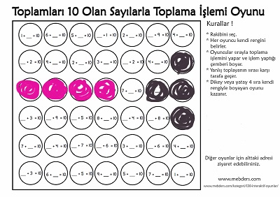 İnteraktif Toplamları 10 Olan Sayılarla Toplama İşlemi Oyunu