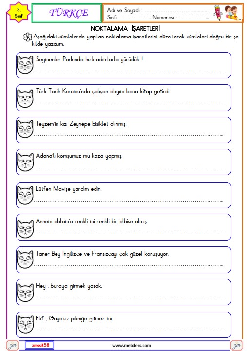 3. Sınıf Türkçe Noktalama İşaretleri Etkinliği 4