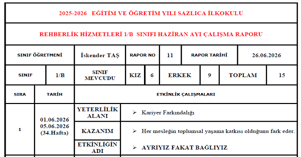 Rehberlik Haziran Ayı Raporu