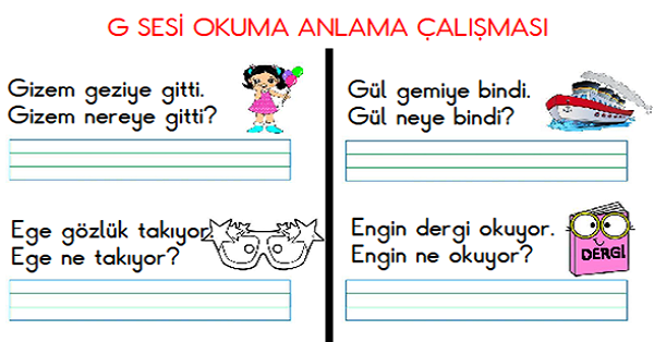 1.Sınıf İlk Okuma Yazma (G-g Sesi) Okuma-Anlama Etkinliği