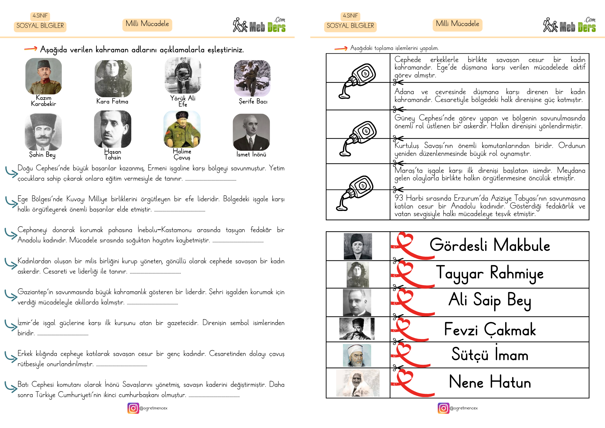 4. Sınıf Sosyal Bilgiler Milli Mücadele Kahramanları Etkinlikleri (İnteraktif Çalışma İçeriyor)