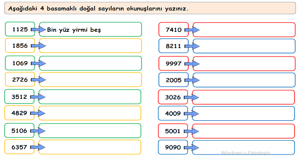 4.Sınıf Matematik Doğal Sayıları Okuma Yazma Etkinliği 1