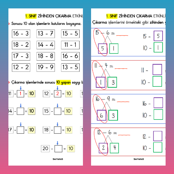 1. Sınıf Matematik - Zihinden Çıkarma Etkinliği - 1