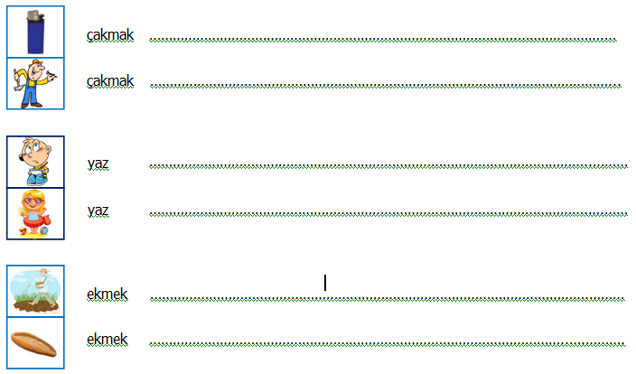 3.Sınıf Türkçe Eş Sesli (Sesteş) Sözcükler Etkinliği 2