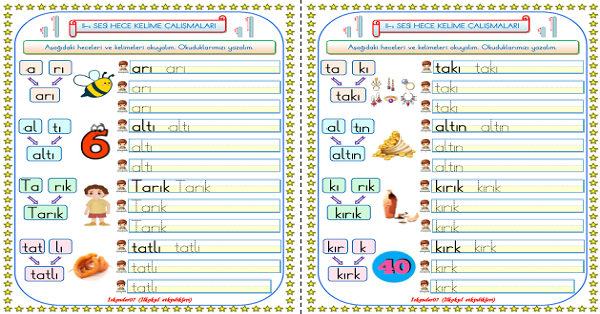 1. Sınıf İlk Okuma Yazma I-ı Sesi Çalışmaları