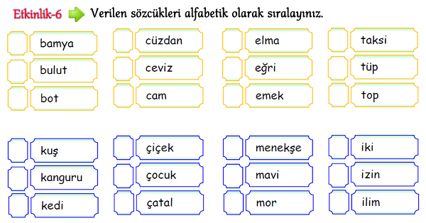 3.Sınıf Türkçe Alfabetik Sıralama-1