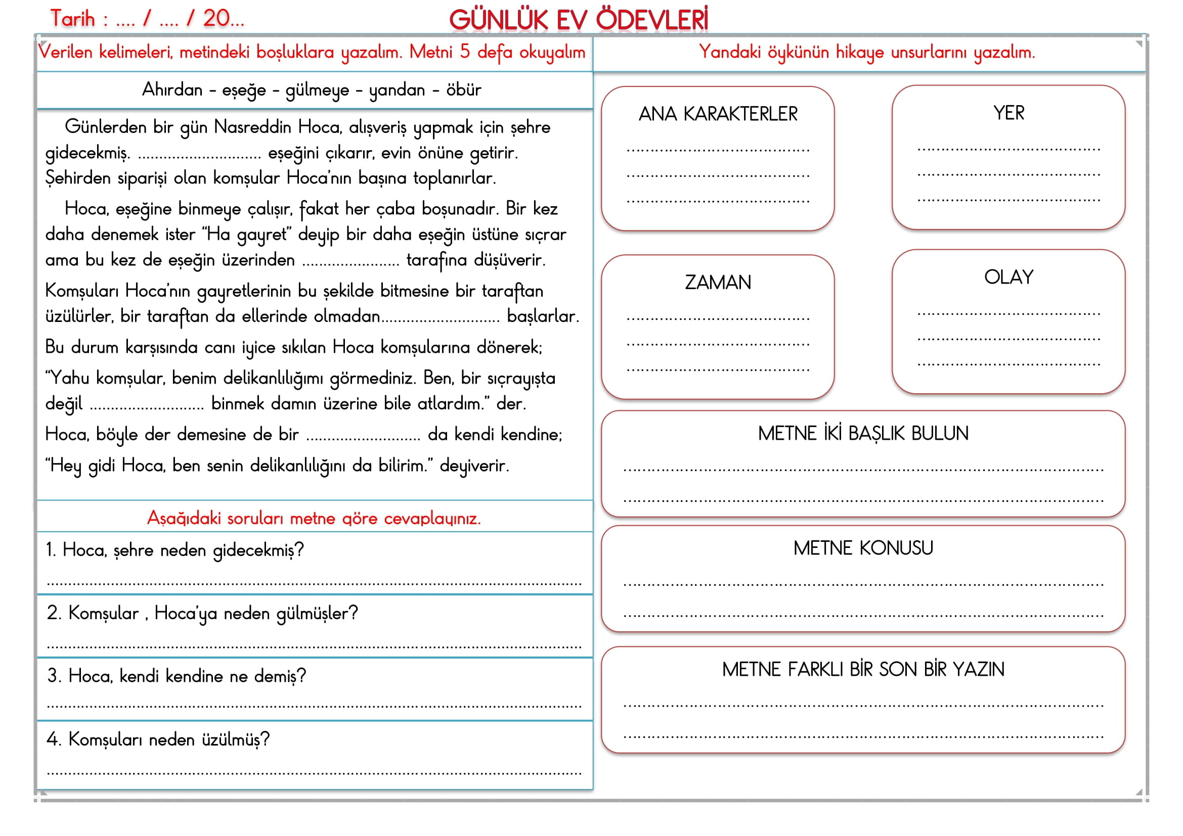 2.Sınıf 04 Haziran 2025 Günlük Ev Ödevi