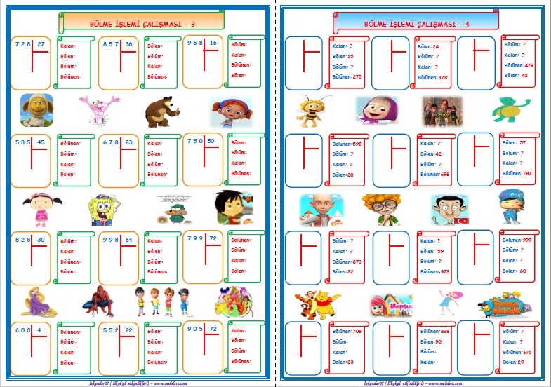 4.Sınıf Matematik Bölme İşlemi Çalışmaları  (6  Sayfa)