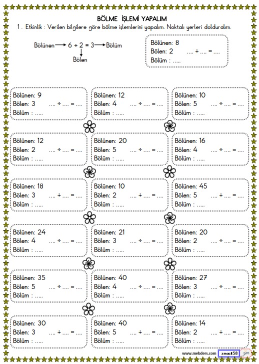 2. Sınıf Matematik Bölme İşlemi Etkinliği 3