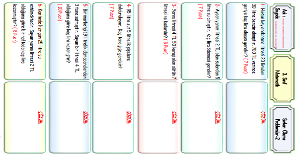 3.Sınıf Matematik Sıvıları Ölçme Problemleri-2