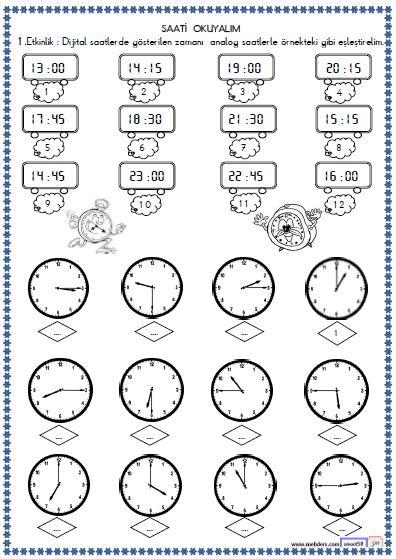 2. Sınıf Matematik Zamanı Ölçme - Saat Etkinliği 5