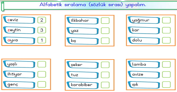 1.Sınıf Türkçe Alfabetik Sıralama-2